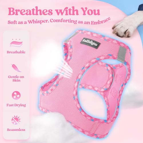 Dog Harness Medium Sized and Leash Set (Pink & Plaid Trim / M (chest: 16 - 18.5"))
