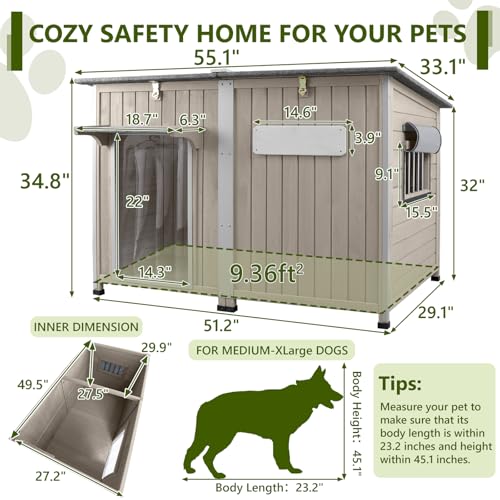 XL Wooden Dog House with Iron Frame for Medium to Large Dogs