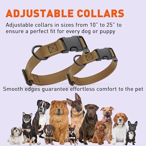 Biothane Waterproof Dog Collar with Quick Release Buckle Strong Coated Nylon Webbing with Odor (3/4"W by 12-19"L / Coyote Brown)