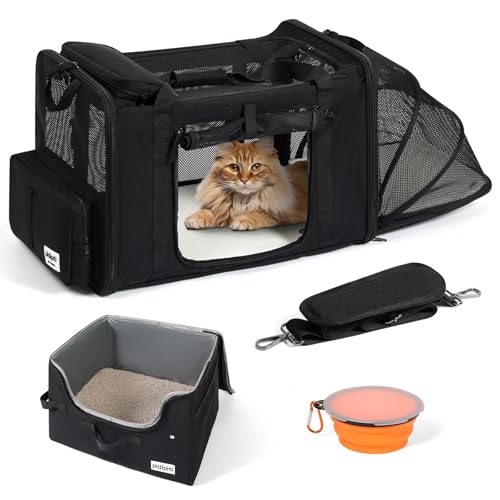 25x17x17 Extra Large Expandable car cat Carrier with a Litter Box (25.5"L x 17.0"W x 17.0"H)