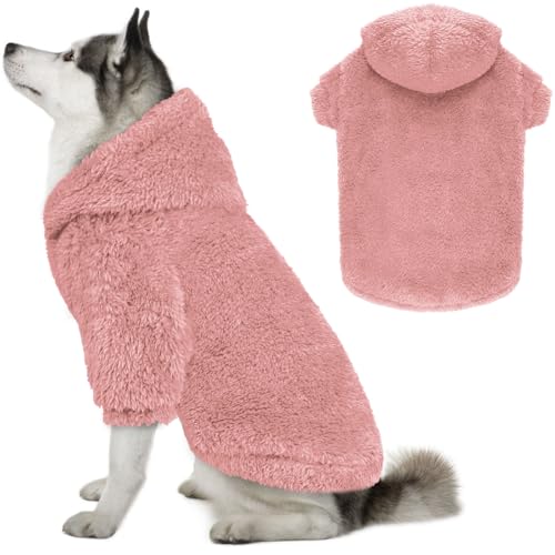 Fuzzy Dog Sweaters for Large Dogs Dog Hoodie Soft Double (X-Large / Pink)