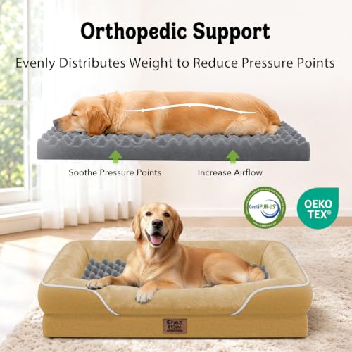 Orthopedic Waterproof Dog Bed for Medium and Large Dogs (Brown / 36"L x 27"W x 7"Th)