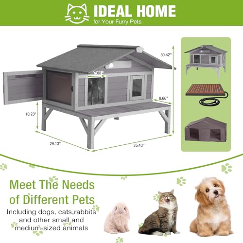 Heated Cat House Large Insulated Cat House Outdoor Weatherproof Feral Cat Shelter with Heated Pad