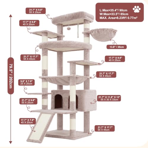 Tall Cat Tree for Large Cat (Rosy Brown / 75.2 inch)