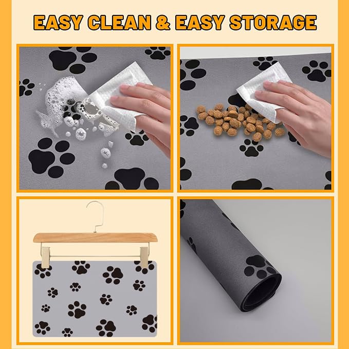 Pet Feeding Mat Dog Cat Food Mat for Floors Waterproof Food and Water Bowl Mats for Indoor Absorbent Non (Light Gray-JY / 12"×20")