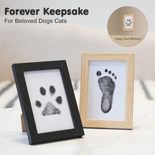 Inkless Paw Print Kit for Dogs (Black Pad,Black/Natural Wood Frame / 4-Pack,Medium)