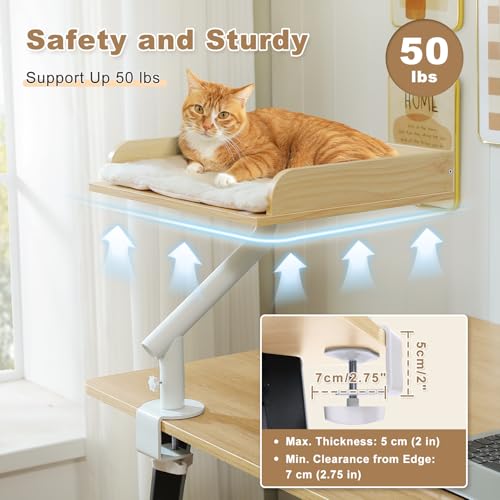 Cat Desk Bed 360°Rotating Supports to 50 Lbs Cozy Nest for Desk (Beige)