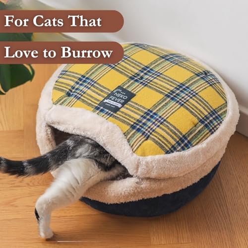 Cat Bed Cave Enclosed Hideaway with Detachable Lid & Mat for Kitten (RedWhite)