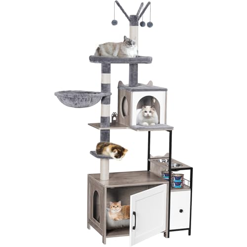 Cat Tree with Litter Box Enclosure (Light Gray)