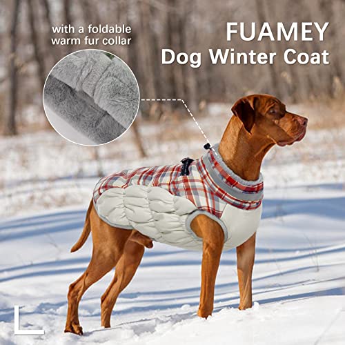 Dog Jacket for Large Dogs Warm Dog Jackets with Harness Built in (Red Plaid / XXL(chest:35in))