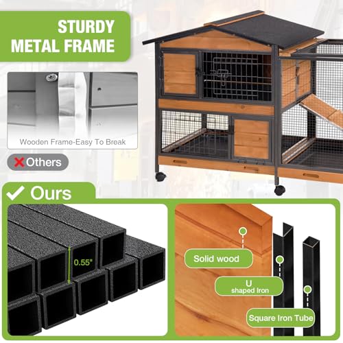 Large Rabbit Hutch Indoor Outdoor (Orange / 48.0"L x 48.0"W x 24.0"H)