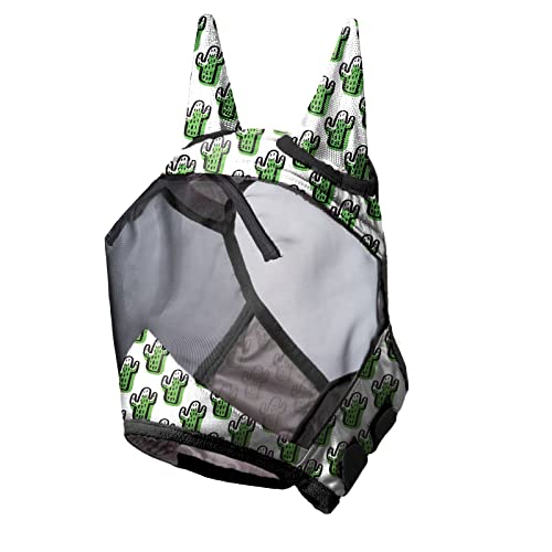 LumiVista Horse Fly Mask Standard with Ears UV Protection for Horse Green Cactus L Full Size (Green Cactus / Full (Large))