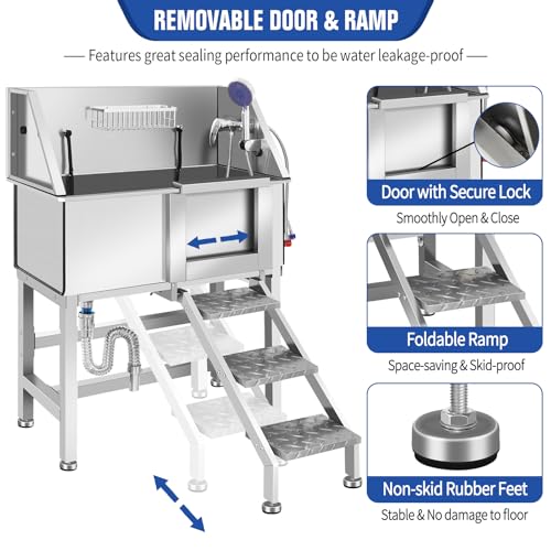 Stainless Steel Dog Washing Station for Large Dogs (34" R-RAMP)