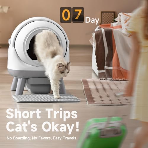 Self Cleaning Litter Box for Multiple Cats (White-Grey)