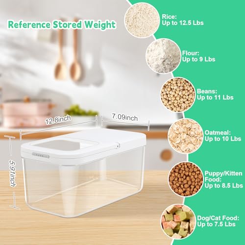 Rice Flour Storage Container with Automatic Flip (White/Clear / 6.5 Qt-Flip)