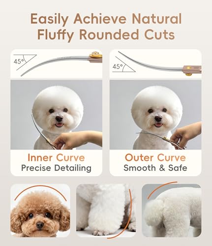 45° Extra Curved Dog Grooming Scissors 440C Stainless Steel 7.5'' Big Arc Curved Shears Rose Gold Sharp and Durable Trimming Scissors for Dogs and Cats (Curved 45° / 7.5")