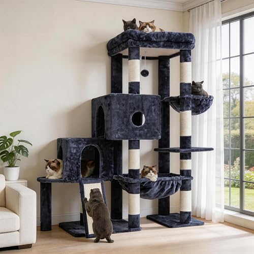 Cat Tree Tower with Plush Steped Condos (50 inches / Smoky Gray)