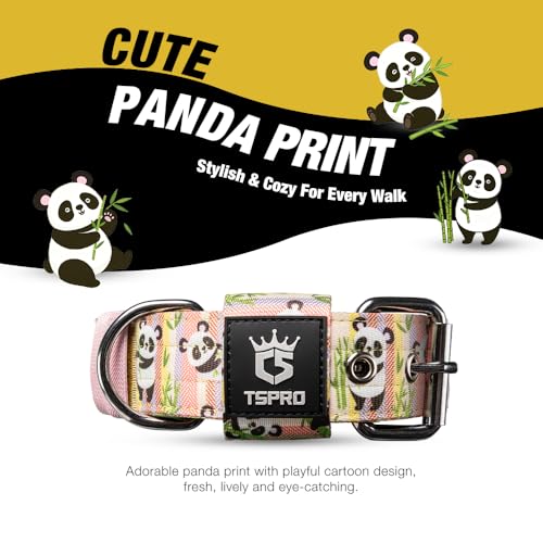 Heavy Duty Thick Dog Collar with Metal Buckle for Medium Dogs (M – Fits Neck 15.8"-18.9" / Cute Panda Print)