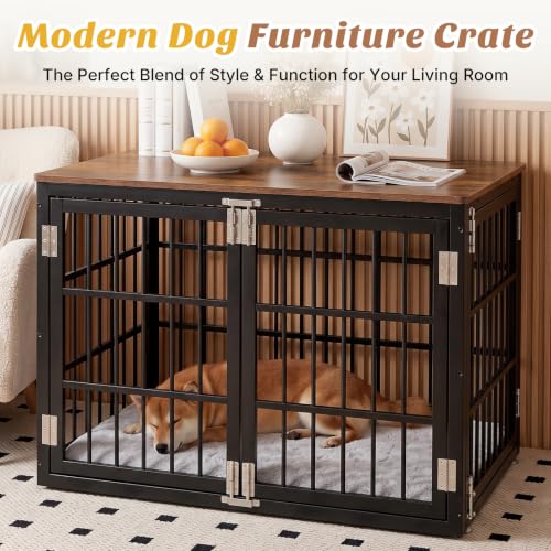 Dog Crate Furniture 42 Inch Indoor Crate for Large Dog Wooden Kennel (Black / 42.1"L x 30.0"W x 30.2"H)