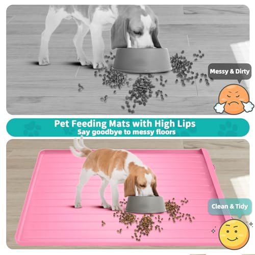 Dog Bowl Mat for Food and Water (Pink / 39.4''x27'')