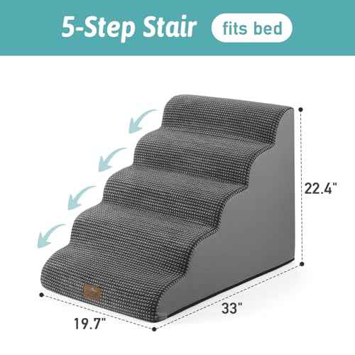 Extra Wide Dog Stair for Small Dog (Charcoal Grey / Extra Wide:19.7"x33"x22.4")