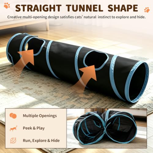 Cat Tunnel for Indoor Cats Kittens Rabbits (Black / Single Tunnel)