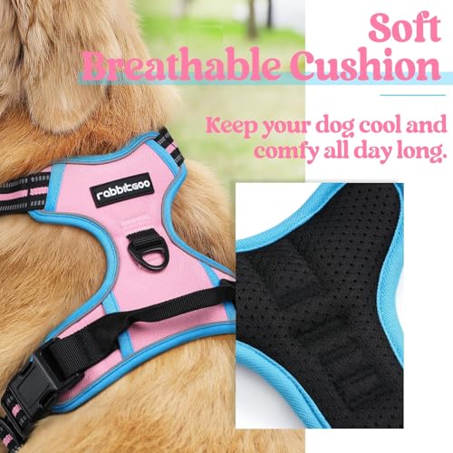 Dog Harness No Pull for Large Dogs with 2 Leash Clips (X-Large / Pink & Blue)