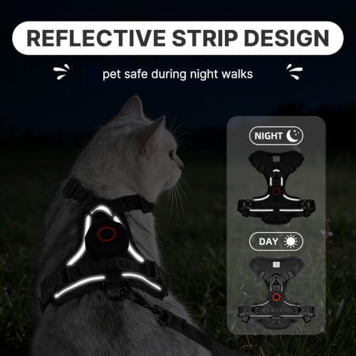 Cat Harness Leash Set with AirTag Holder (Black for Airtag / XL)