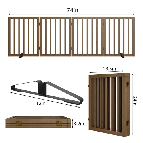 Dog Gate for Stairs (Black Walnut / 4 Panel - 74 inches Wide)