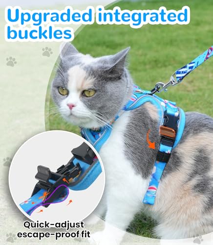 Cat Harness and Leash Set (H604 Pro Ocean Blue / X-Small (4-6lb))