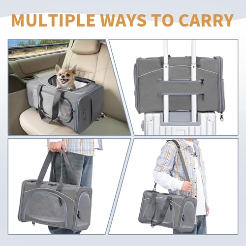 Petsfit Airline Approved Pet Carrier for Small Dogs & Cats (Grey / 19.0"L x 9.0"W x 12.0"H)