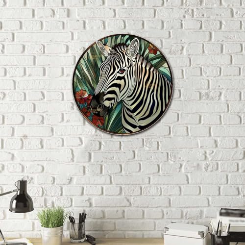Metal Sign Tin Sign Circular Stained Glass Zebra Funny Bathroom Wall Decor for Gift 8×8 Inches (8×8 Inches / Zebra-1)