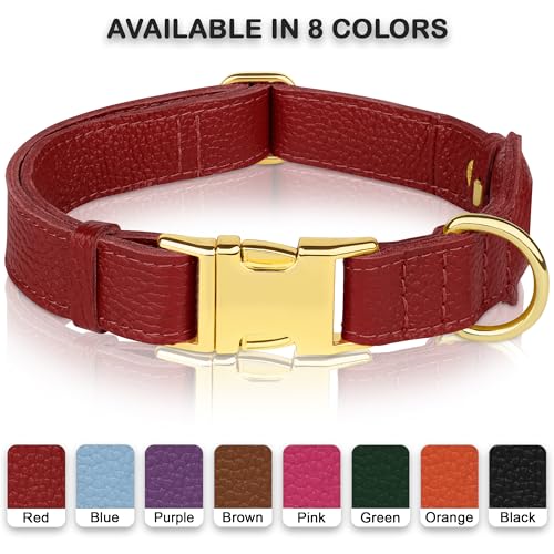 Leather Airtag Dog Collar (Red / S, 12"-15" Neck Fit)