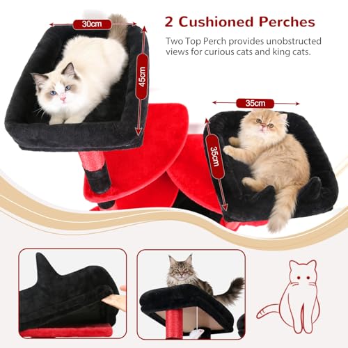 S74E Pro Gothic Heavy Duty Maine Coon Cat Tree for Large Cats (Black Red / 74 inch)