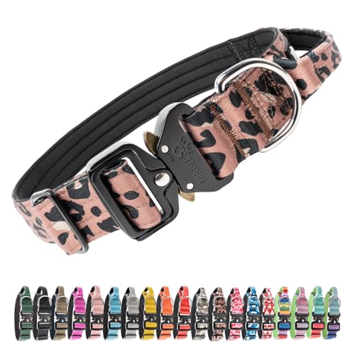Tactical Dog Collar (Leopard Print - Handle Style / L: Neck 17.5" to 24.5")