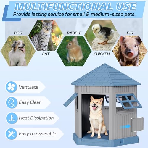 Sturdy Dog House Indoor Outdoor for Small Medium Dogs (Blue)