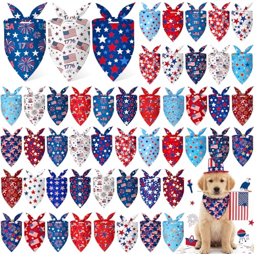 50 Pcs Patriotic Dog Bandanas Bulk 4th of July Bandanas for Dogs Star Triangle Kerchief Bib Scarf Set for Pet Independence Day 250th Anniversary Party Costume (4th of July / 25.6 x 17.7 x 17.7")