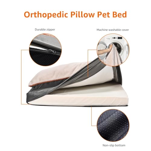 Dog Bed with Cooling Gel Memory Foam (Plush Cushion Bed / Large / Grey)