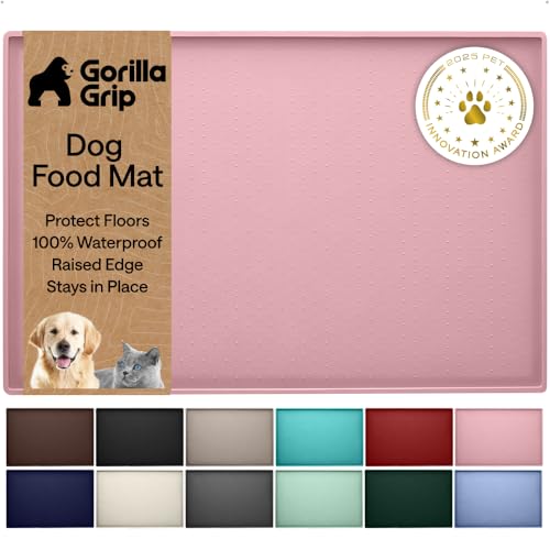 Dog Food Mat 100% Waterproof Silicone (Pink / 26"l X 17"w)