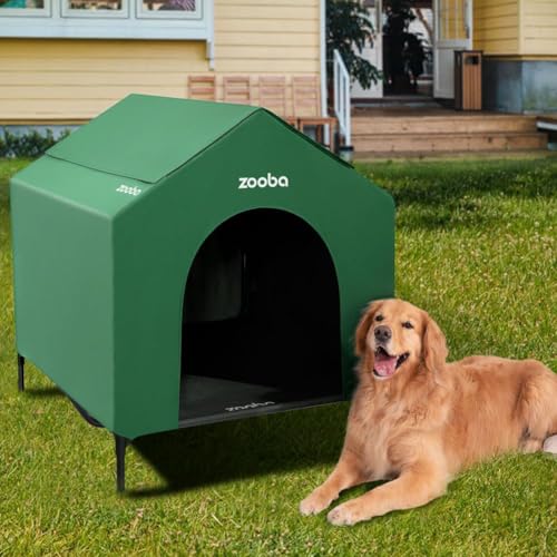 42" 2-in-1 Dog House for Medium Dogs, Elevted Dog House Outdoor/Indoor, Puppy Shelter Outside,Water Resistant 600D PVC and Durable 2x1 Textilene Raised Dog Bed(Green) (X-Large: 42inch)