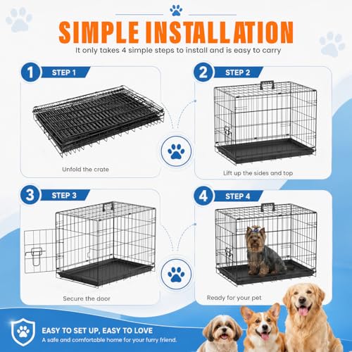 Dog Crate for Small Dogs 24 Inch Folding Kennel Metal Pet Cage Black (Black / 24.0"L x 16.0"W x 18.0"H)