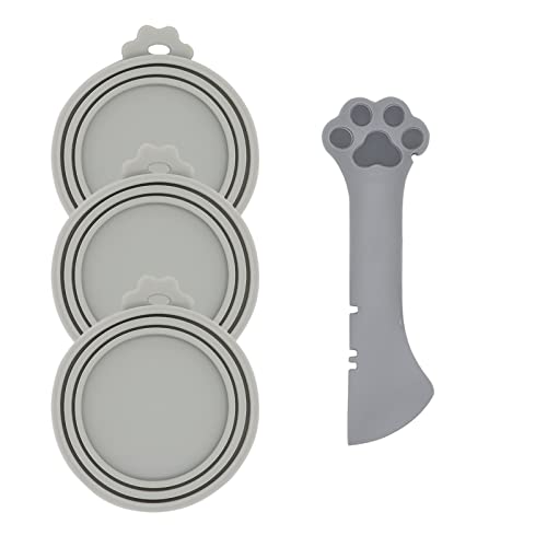 Pet Food Can Spoon & 3 Pcs Can Covers (Regular / Grey)