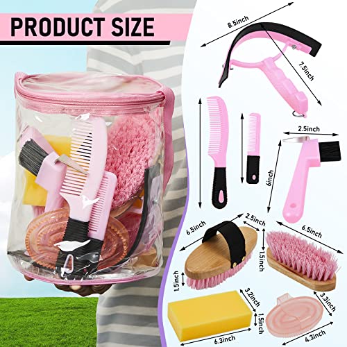 9 Pcs Horse Grooming Kit Tack Room Supplies (Cute / Pink)