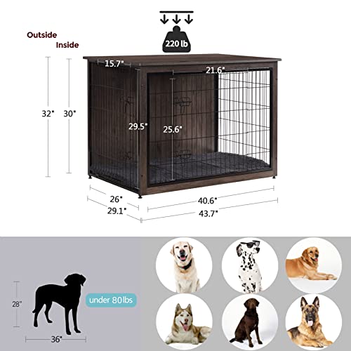 43.3" XXL Dog Crate Furniture with Cushion (Dark Gray / 43.3"L x 29.1"W x 31.7"H)
