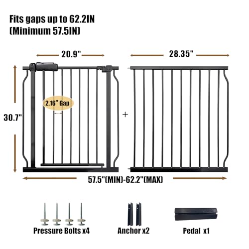 57.5 62 Inch Extra Wide Baby Gate for Stairs Doorways (Black / 57.5"-62"/146-158CM)
