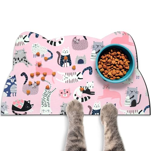 Cat Food Mats for Floor (Light Pink / 17.7"L x 9.8"W)
