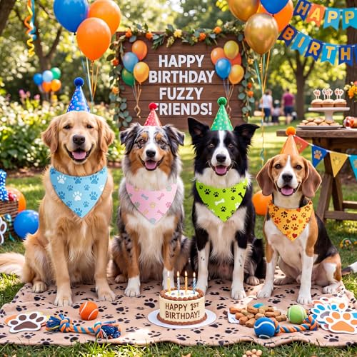 100 Pcs Pastel Paw Prints Dog Bandanas Bulk (25.6 x 17.7 x 17.7 Inch / Pastel Paw Print)