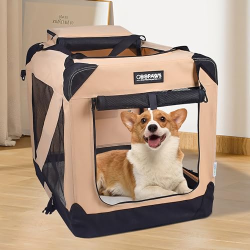 3 Door Portable Collapsible Soft Dog Crate Carrier with Bed (3-Beige)