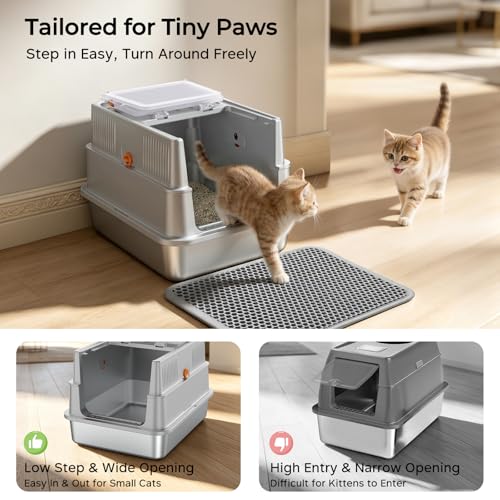 Small Stainless Steel Cat Litter Box with Lid for Kittens