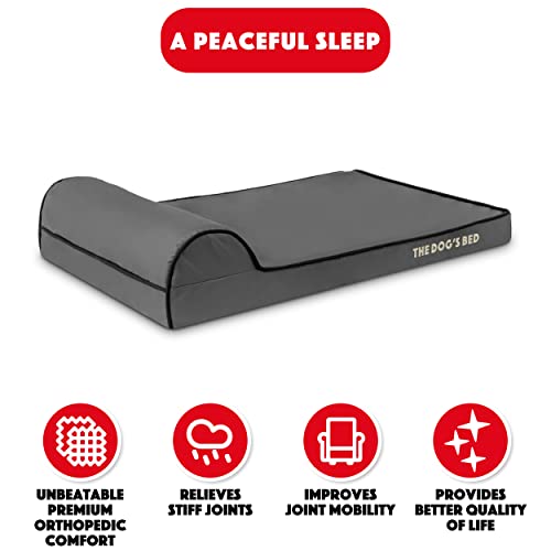 The Dog’s Bed Orthopedic Memory Foam Dog Bed with Headrest Medium 3 (Grey with Black Trim / M (34"L x 22"W x 3"Th))